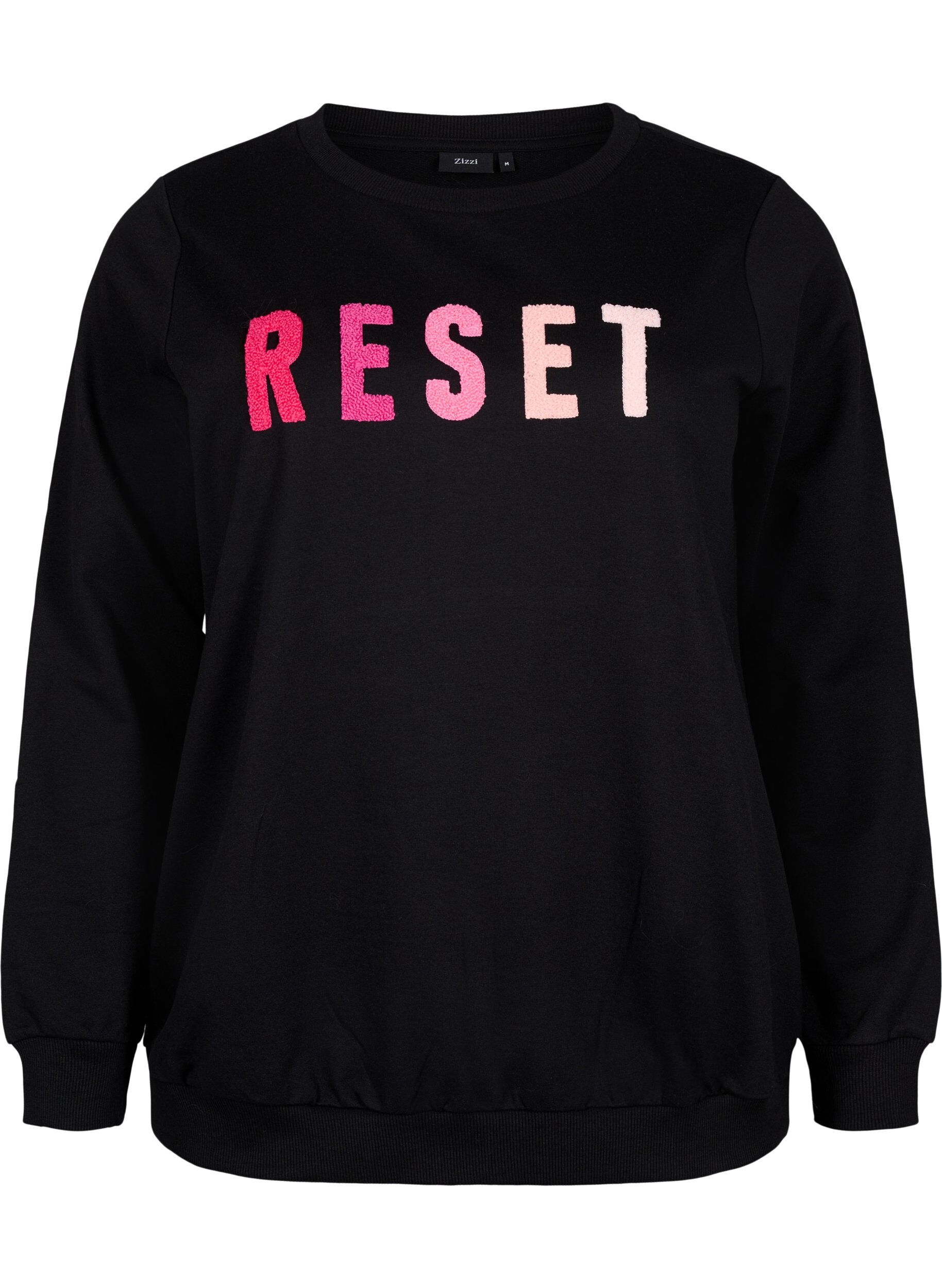 Zizzi Sweatshirt met tekst, Black W. Reset, Packshot image number 0