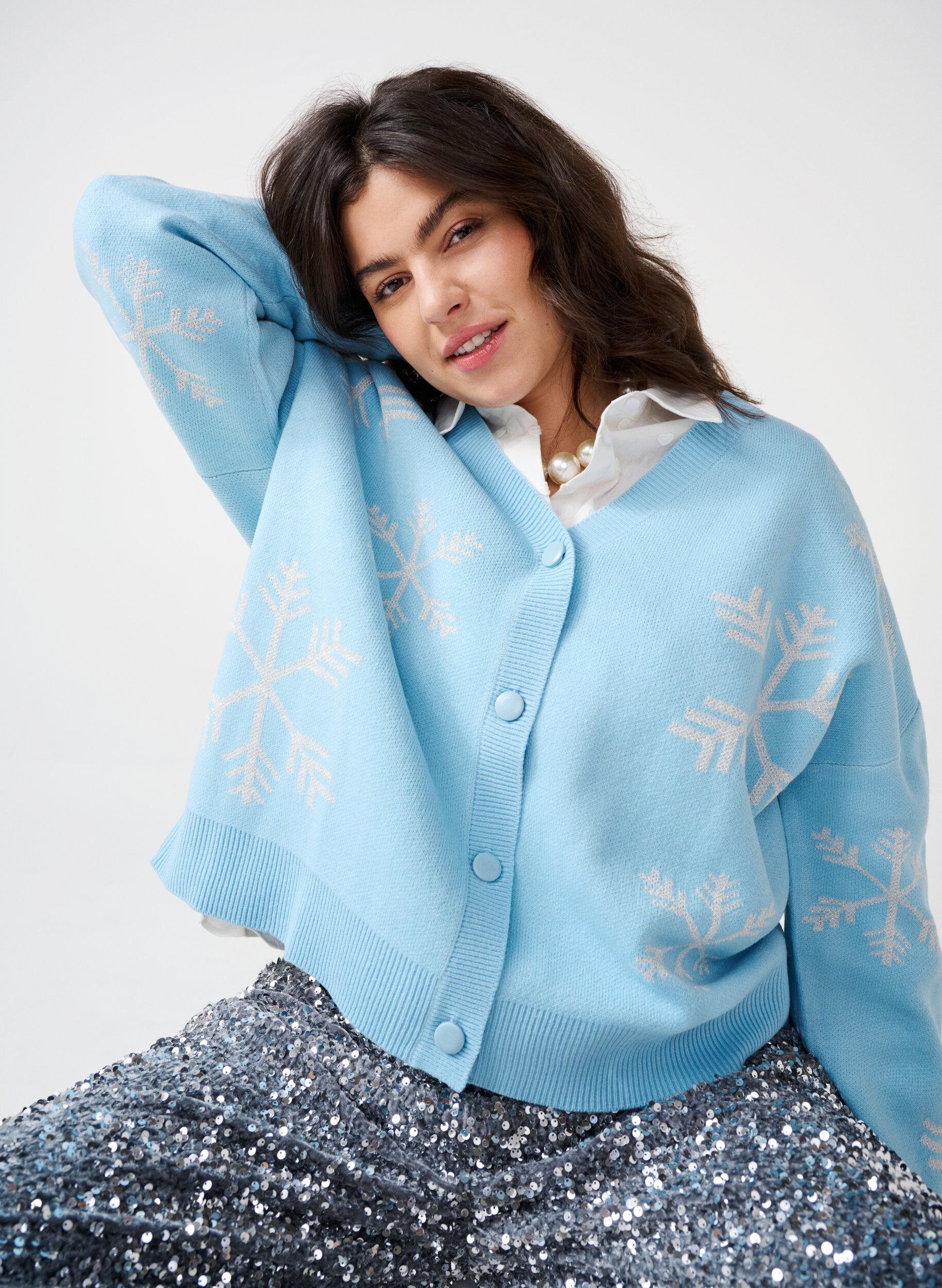 Zizzi Kerst gebreid vest, Cerulean Comb, Image image number 0