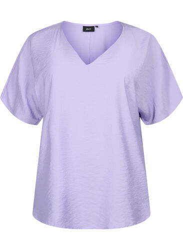 Viscose top met korte mouwen en v-hals, Lavender, Packshot image number 0