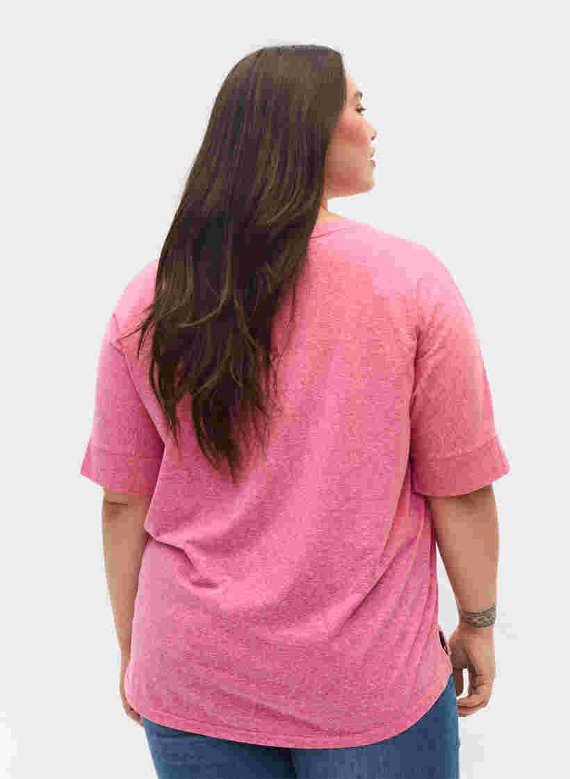 Gemêleerde blouse met korte mouwen, Fuchsia Purple Mel., Model image number 1