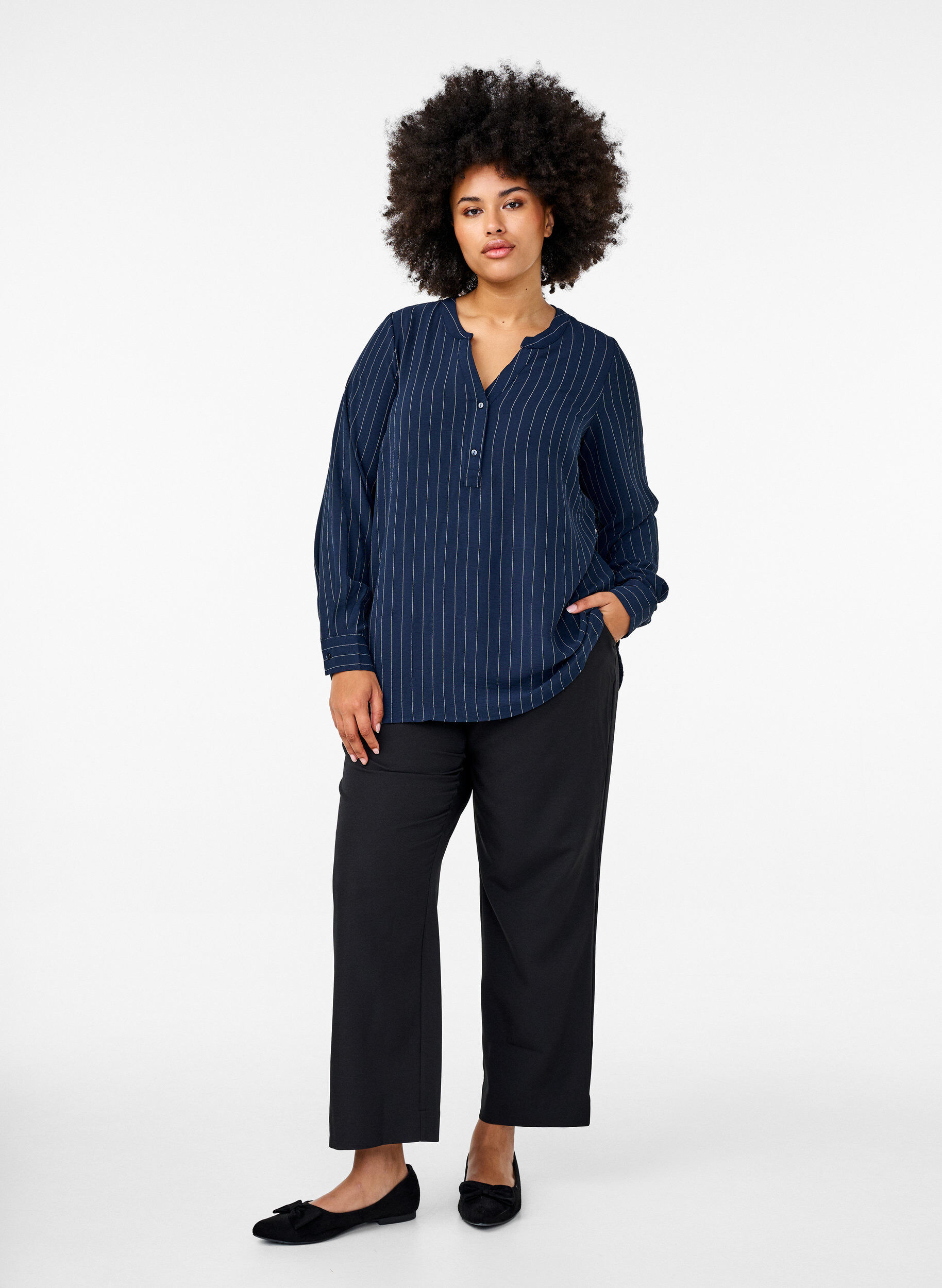 Zizzi FLASH - Streepjes overhemdblouse, Blauw, Model image number 1