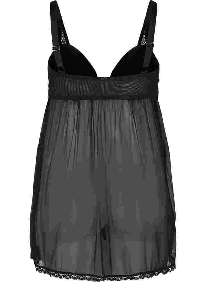Pyjama jurk met kant en voorgevormde cups, Black, Packshot image number 1