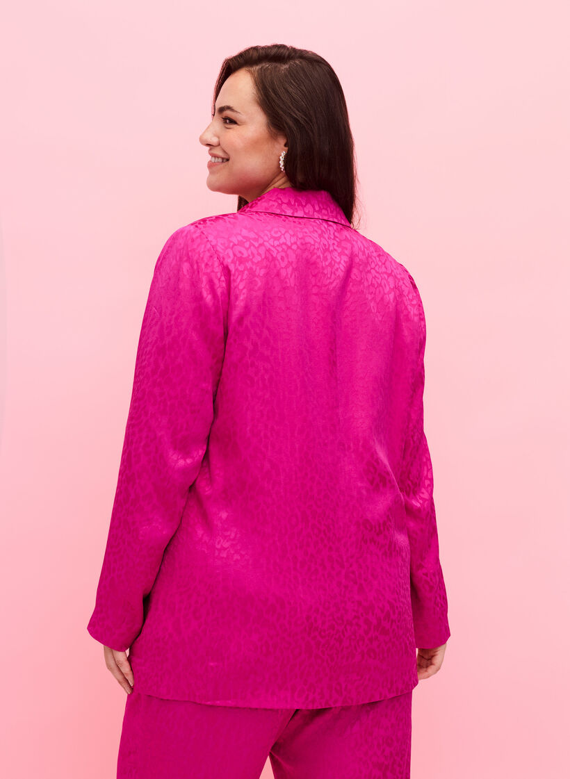 Dubbelgestikte jacquardblazer van viscose, Rose Violet, Model image number 1