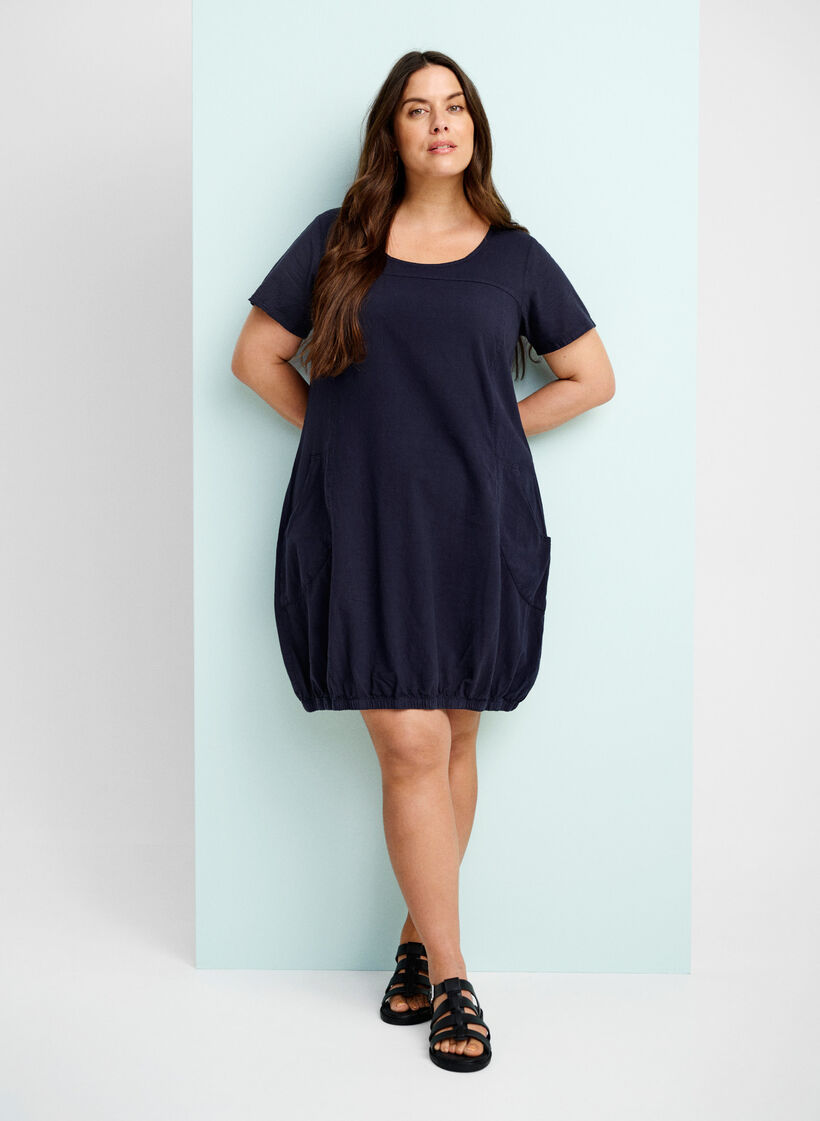 Katoenen jurk met korte mouwen, Blauw, Image image number 0