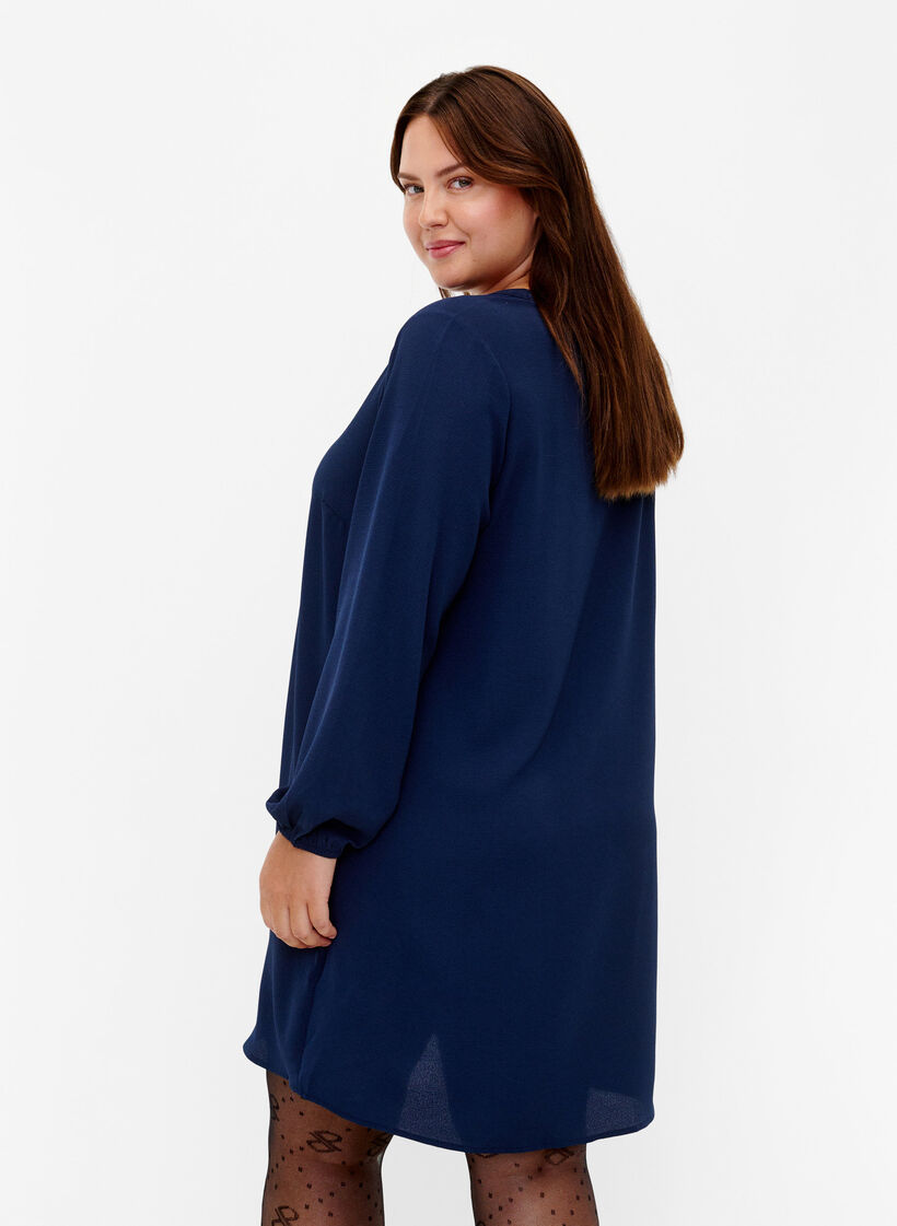 Jurk met lange mouwen en V-hals, Navy, Model image number 1
