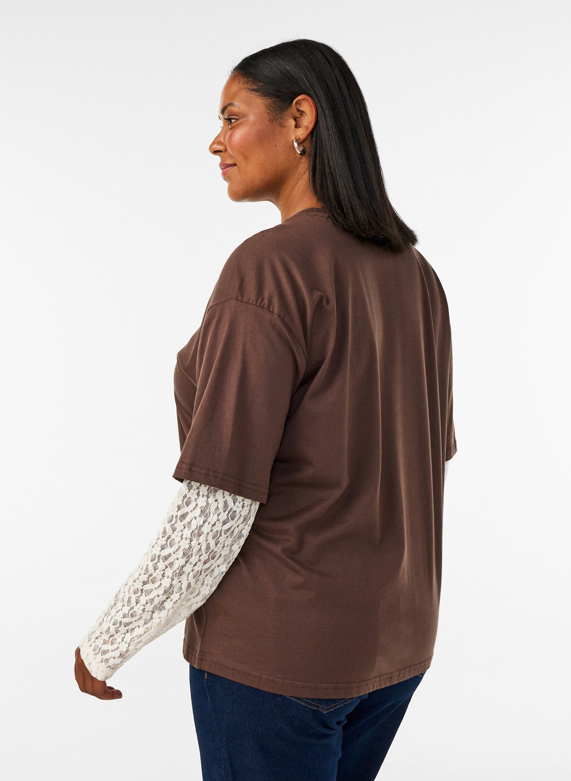 ZizziLos T-shirt met lange kanten mouwen, Bruin, Model image number 2