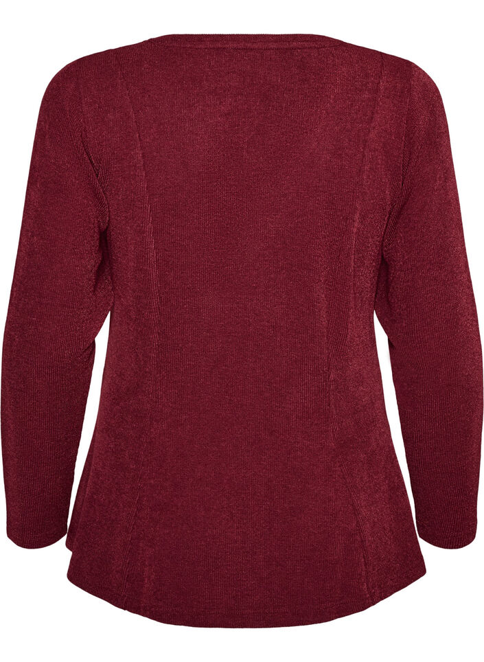 Jersey blouse met een geribde textuur en een A-lijn pasvorm, Rood, Packshot image number 1