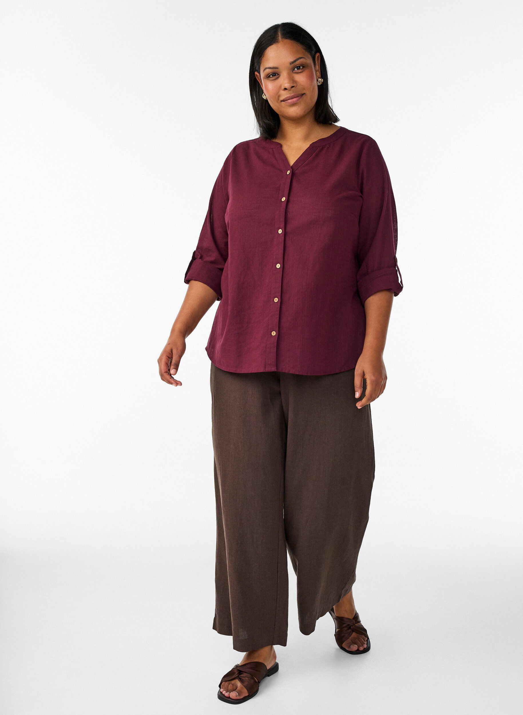 ZizziKatoenen blouse met een V-hals, Rood, Model image number 1