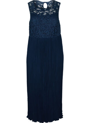 Mouwloze maxi-jurk met plissé en kant, Night Sky, Packshot image number 0