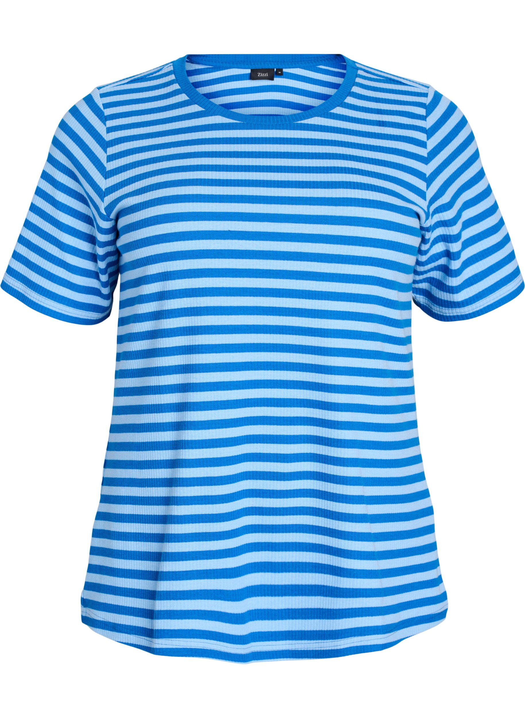 Zizzi Gestreept T-shirt met geribbelde textuur, Blauw, Packshot image number 0