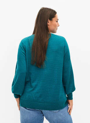 Gebreide blouse van viscose met ballonmouwen, Deep Lake Mel., Model image number 1