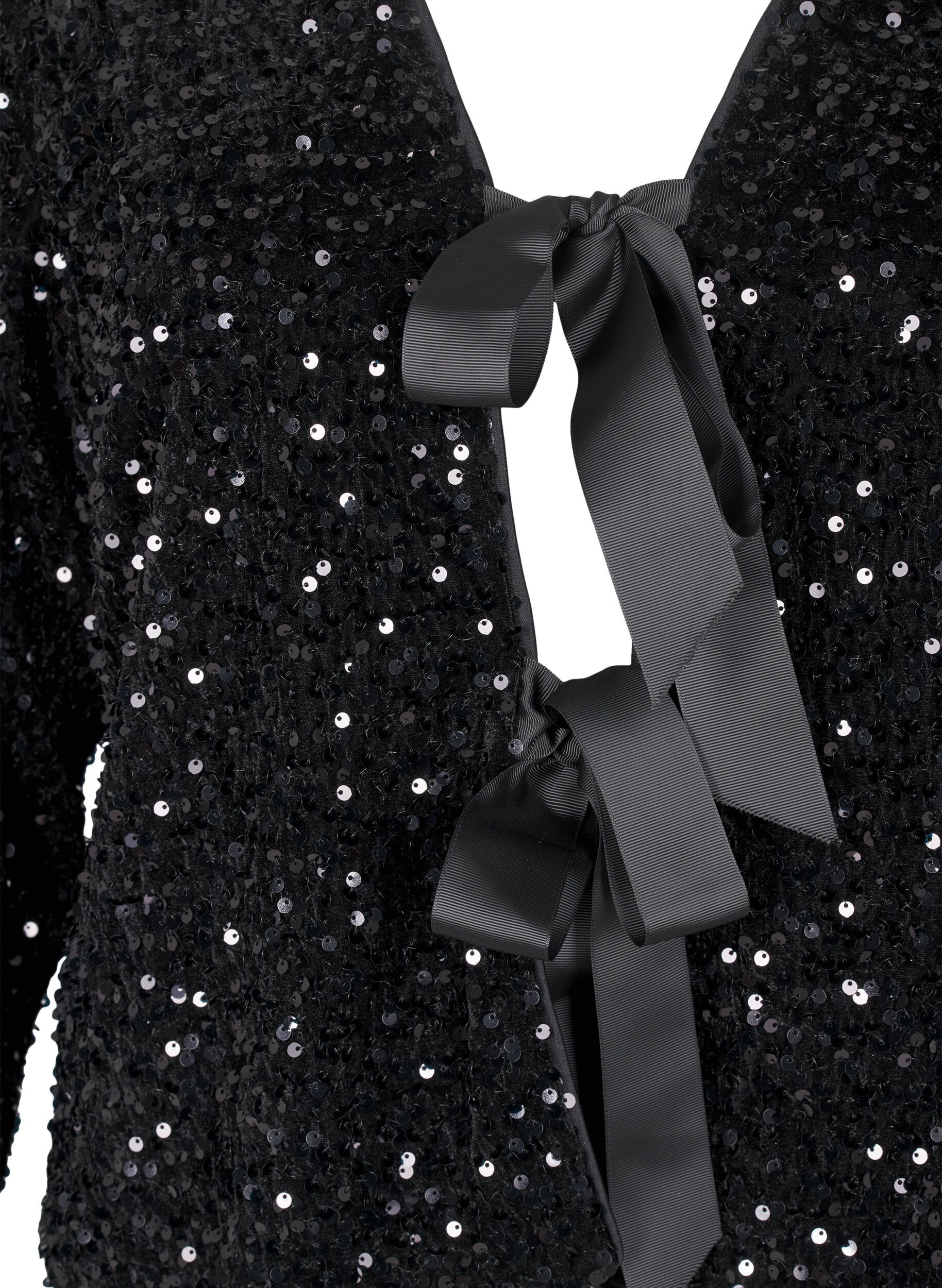 Zizzi Pailletten blouse met strikdetails, Black, Packshot image number 2