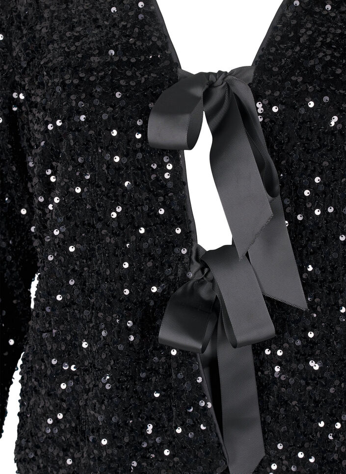 Pailletten blouse met strikdetails, Black, Packshot image number 2