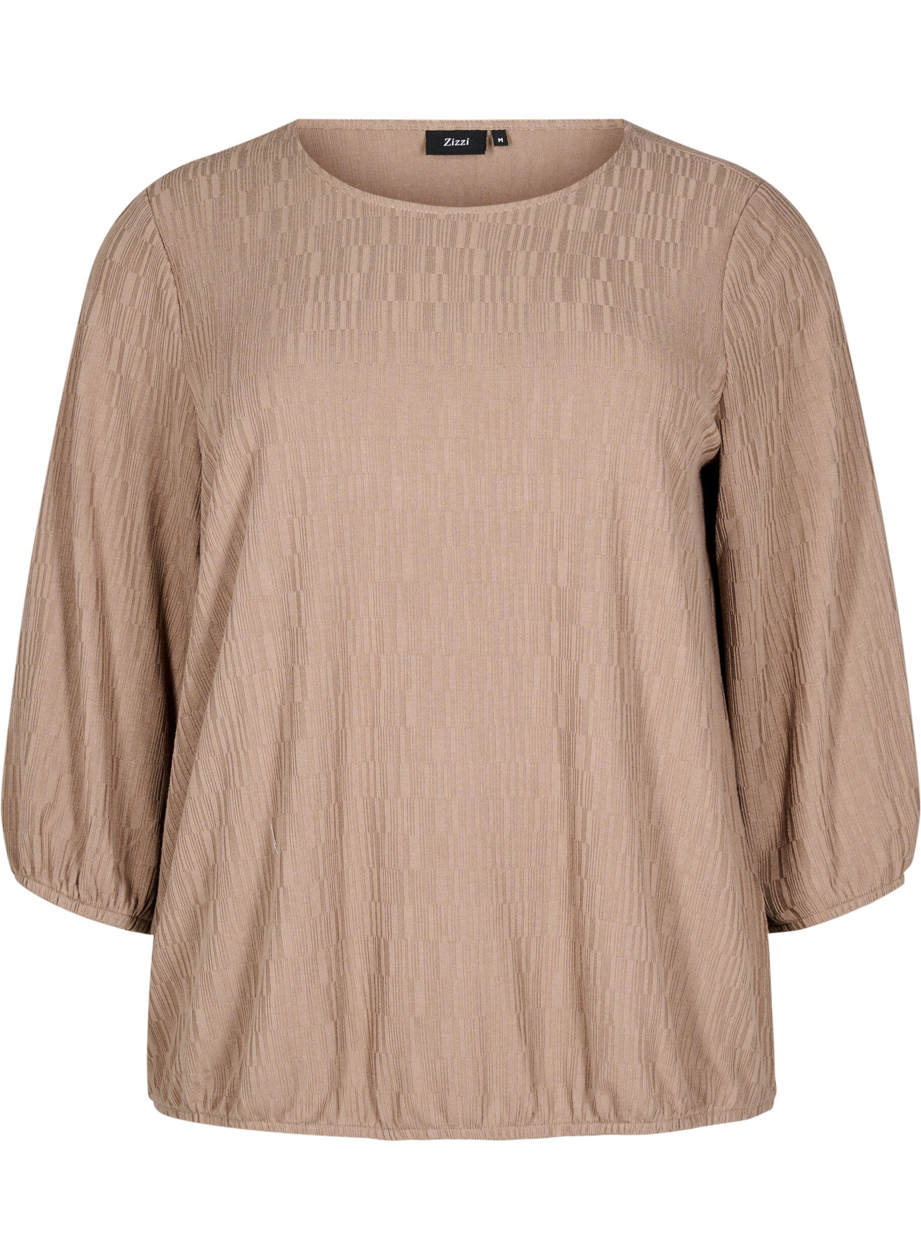 Zizzi Blouse met textuur en 3/4 mouwen, Bruin, Packshot image number 0