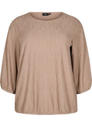 Blouse met textuur en 3/4 mouwen, Bruin