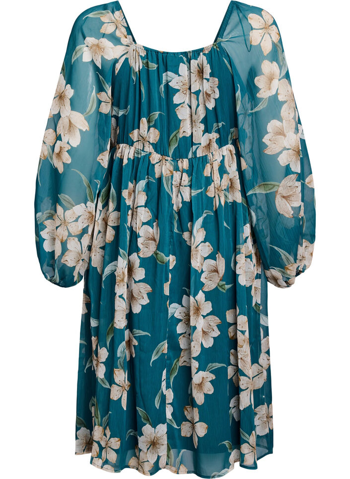 Chiffon feestjurk met lange mouwen, Groen, Packshot image number 1