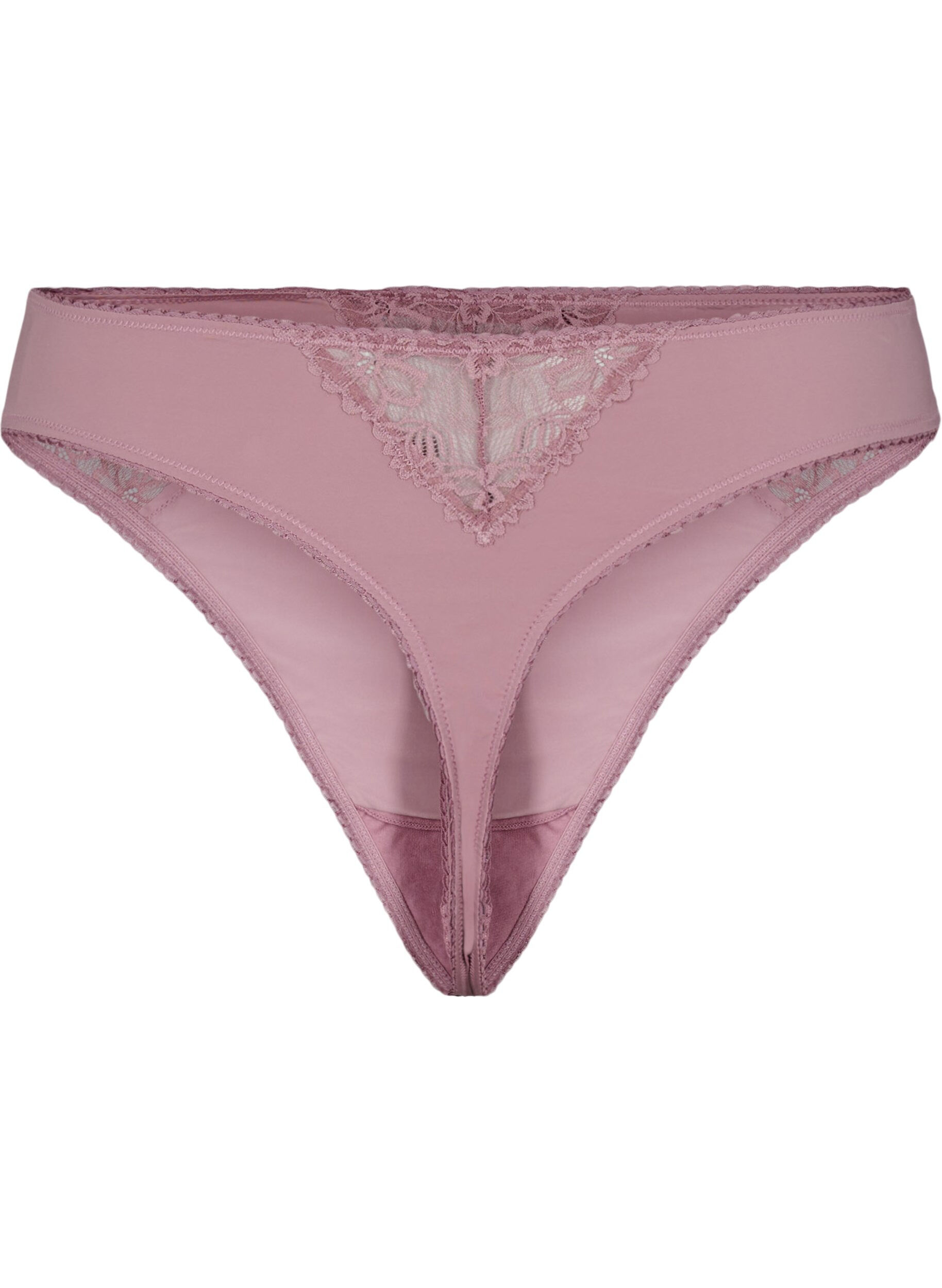 Zizzi Microvezel string met kanten details, Roze, Packshot image number 1