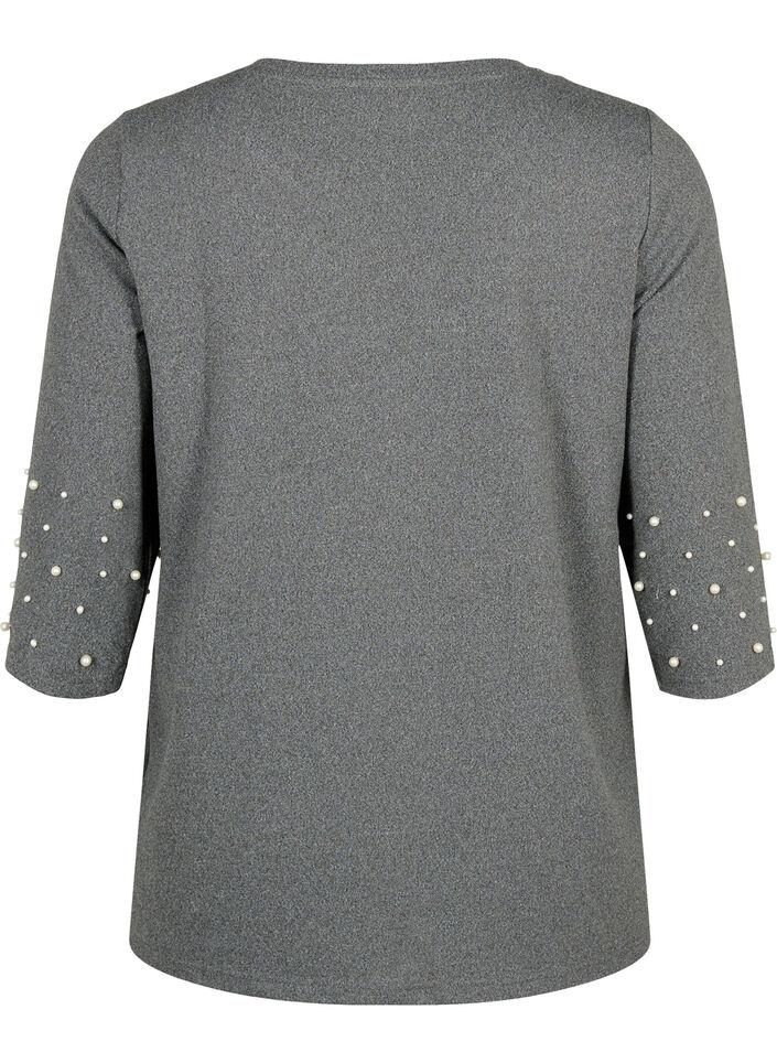 Blouse met parels en 3/4 mouwen, Dark Grey Melange, Packshot image number 1