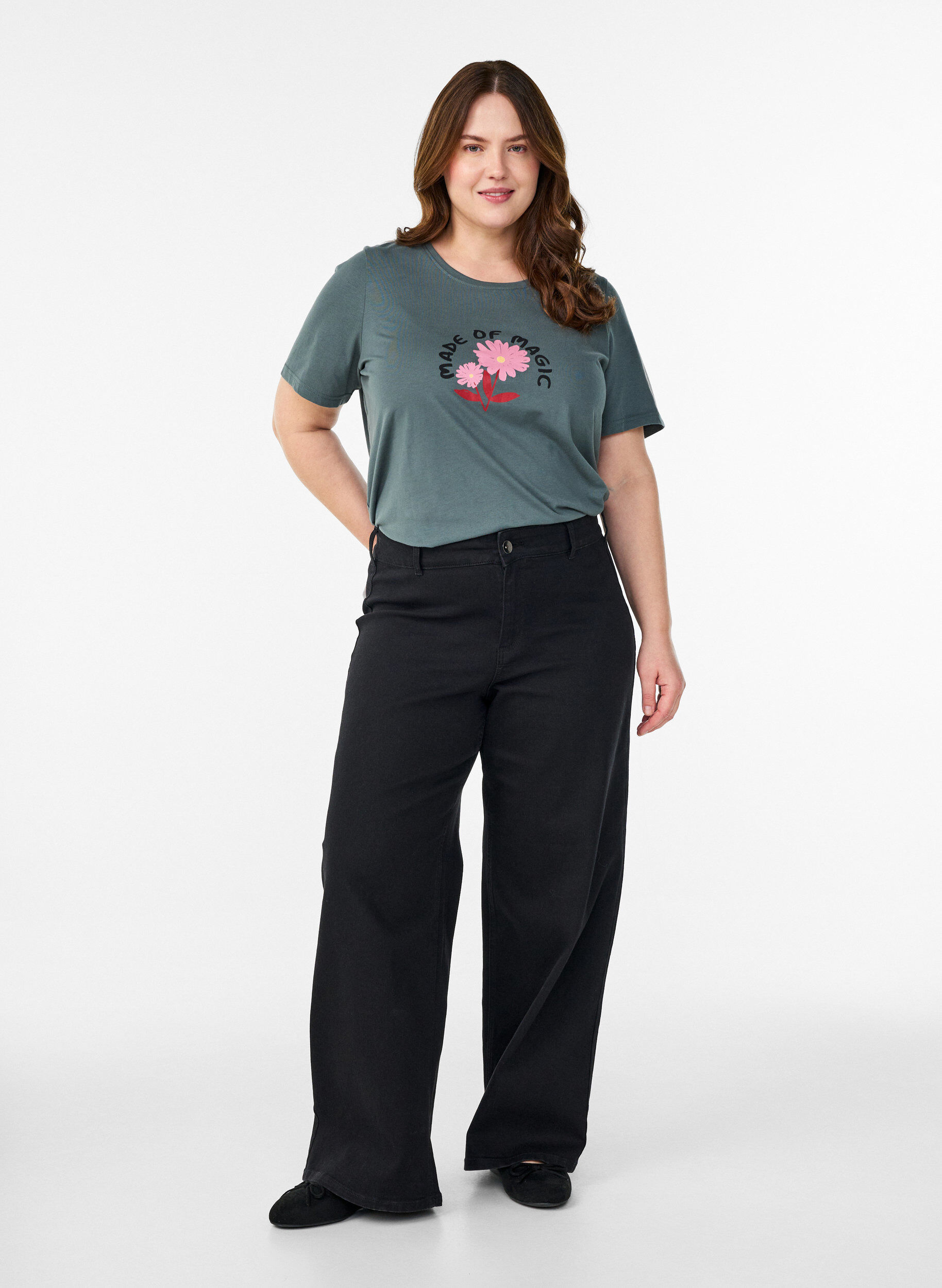 Zizzi T-shirt met print, Groen, Model image number 1