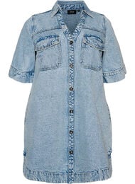 Kortemouwen denim jurk met kraag en knoopsluiting, Blauw