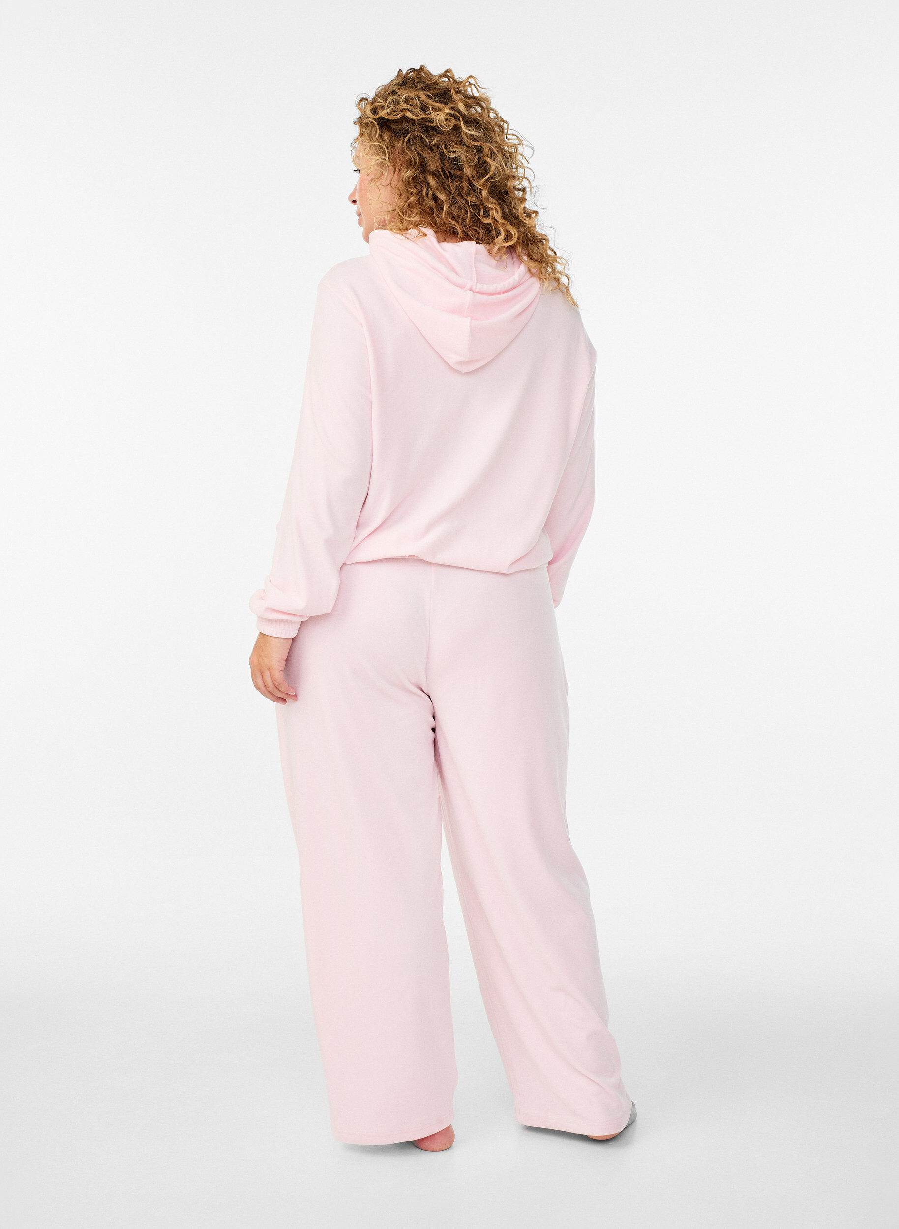 Zizzi Zachte velours hoodie met ritssluiting, Roze, Model image number 2