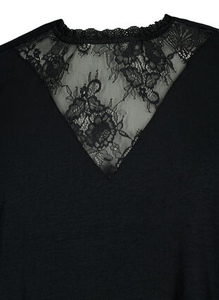 Blouse met lange mouwen en kanten detail, Black, Packshot image number 2