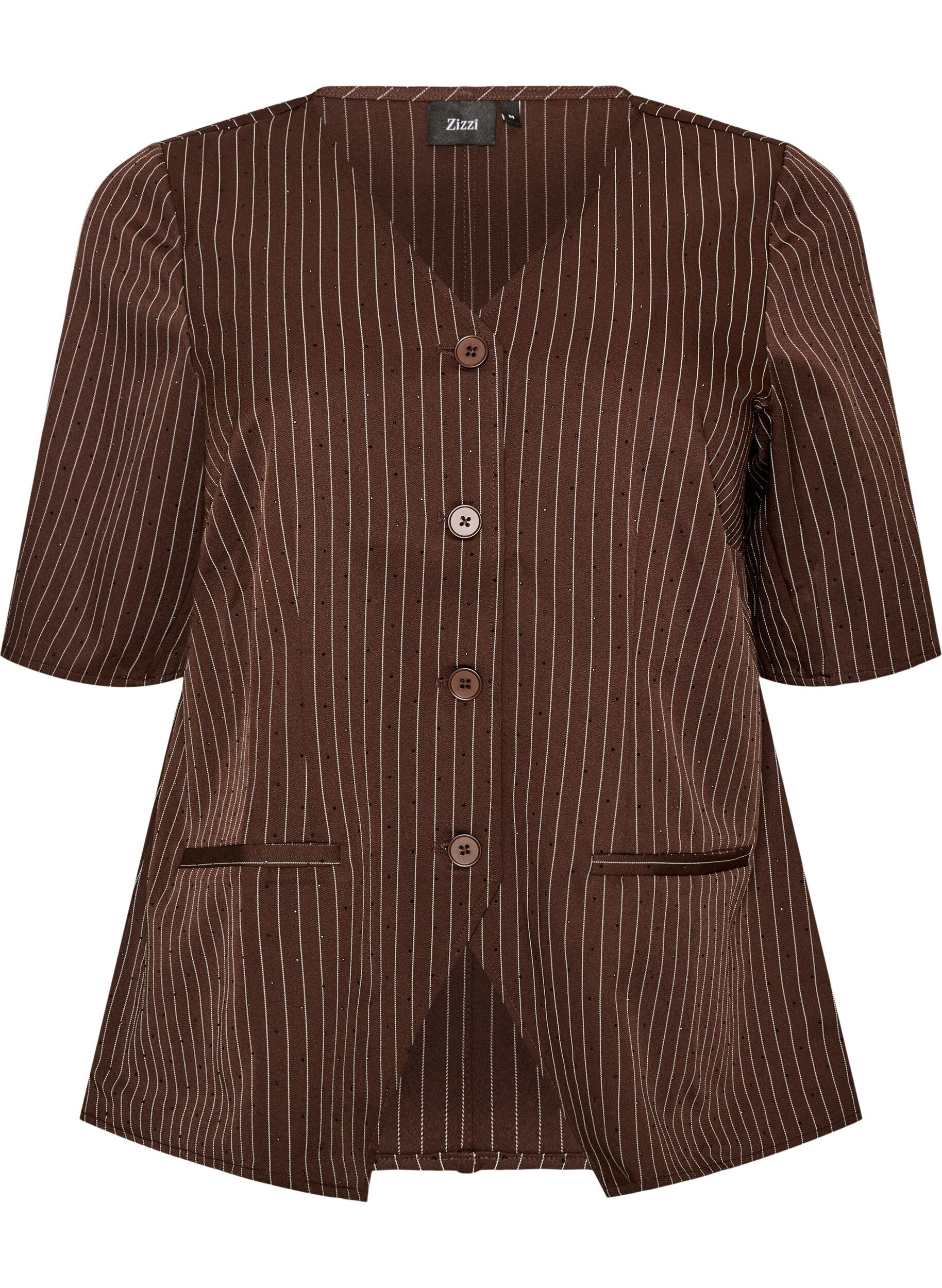 Blouse met krijtstreep, strasssteentjes en knopen
