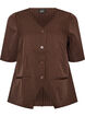 Blouse met krijtstreep, strasssteentjes en knopen, Bruin, Packshot image number 0