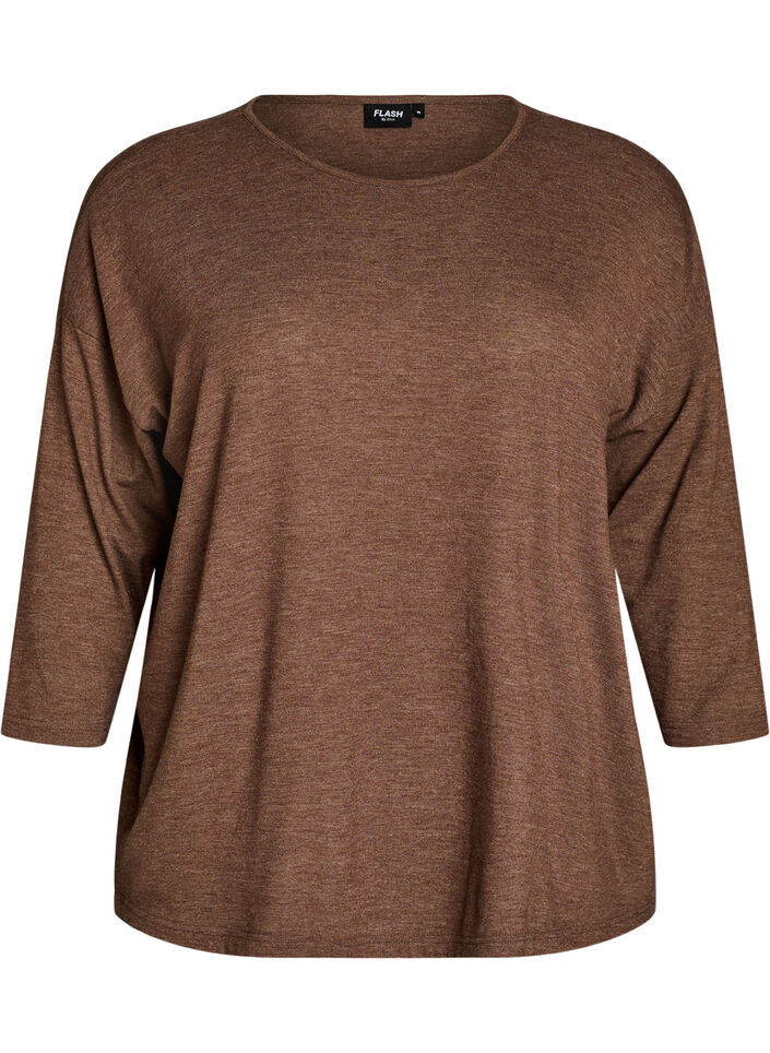 Jersey blouse met 3/4 mouwen, Bruin, Packshot image number 0