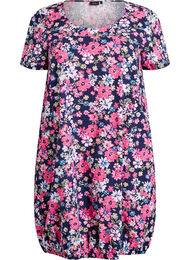 Katoenen jurk met korte mouwen en print, Blauw