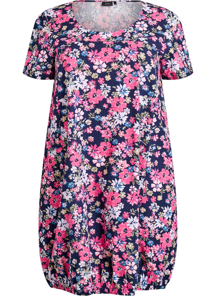 Katoenen jurk met korte mouwen en print, Blauw, Packshot image number 0