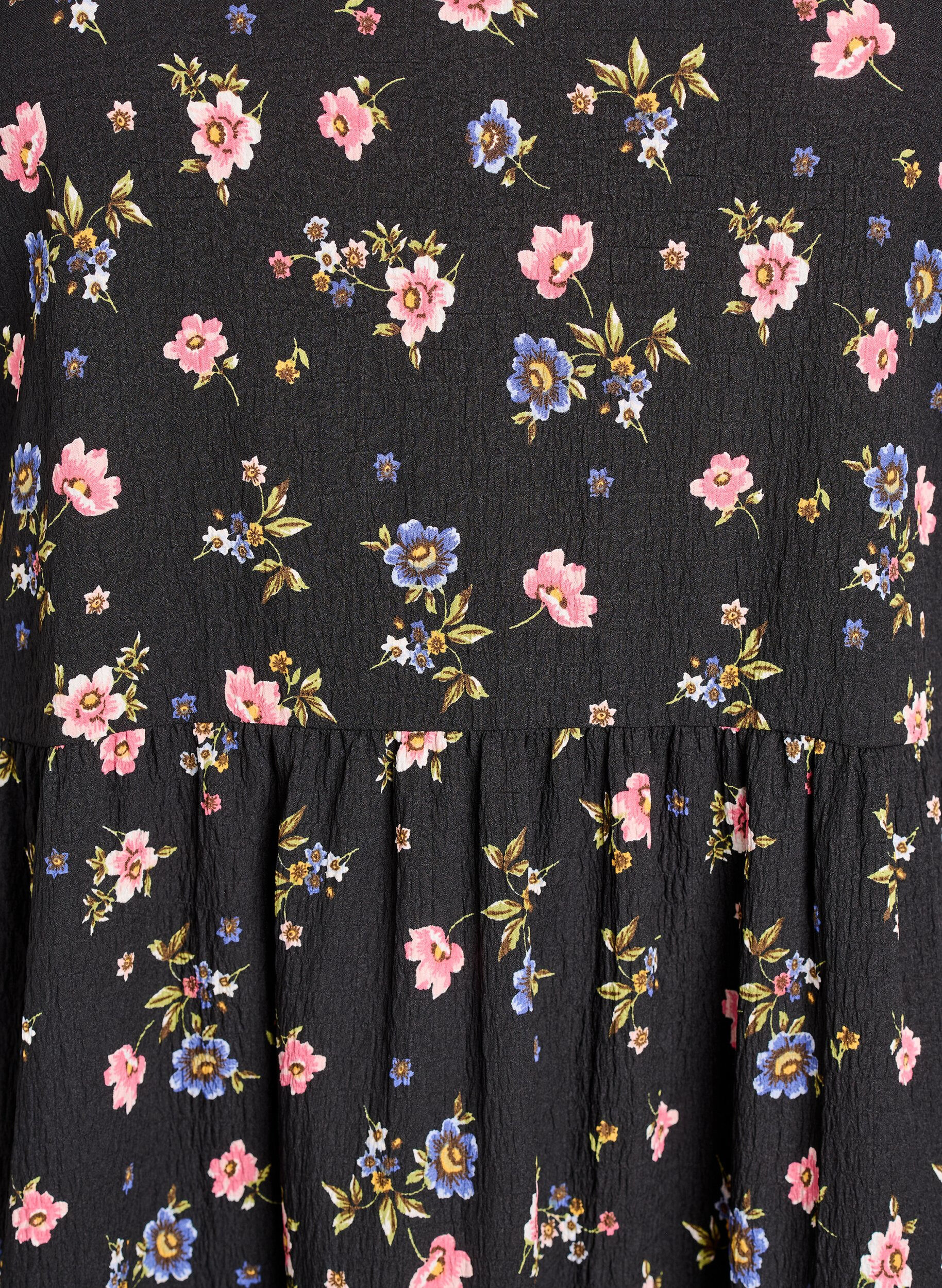 ZizziEnkellange jurk met korte mouwen en gelaagde ruches, Zwart, Packshot image number 2