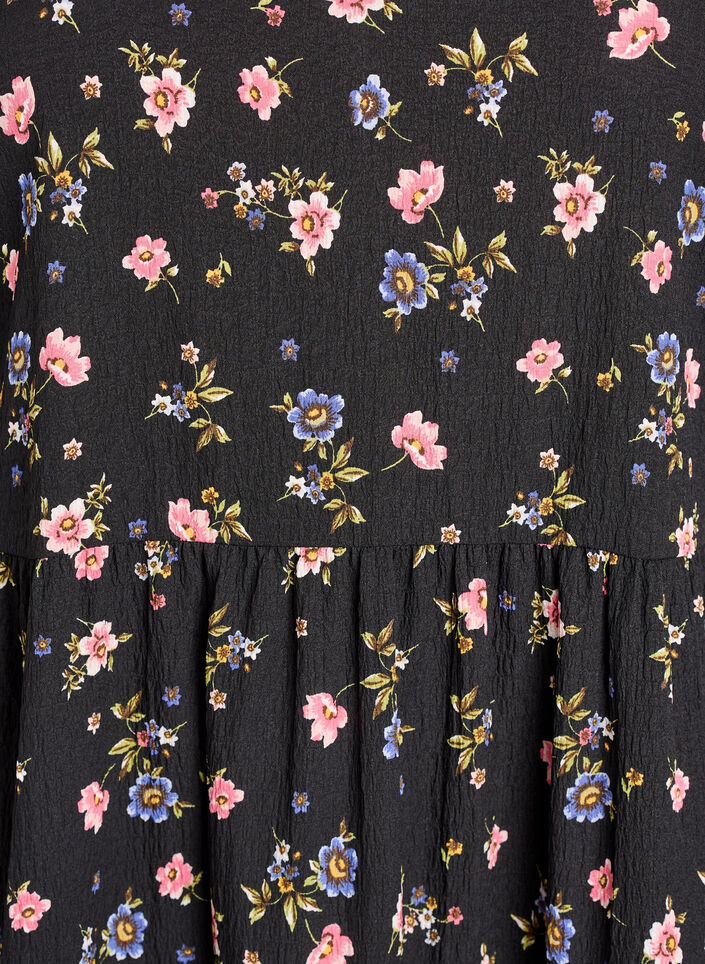 Enkellange jurk met korte mouwen en gelaagde ruches, Zwart, Packshot image number 2