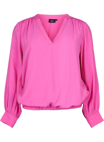 Viscose blouse met v-hals, Raspberry Rose, Packshot image number 0