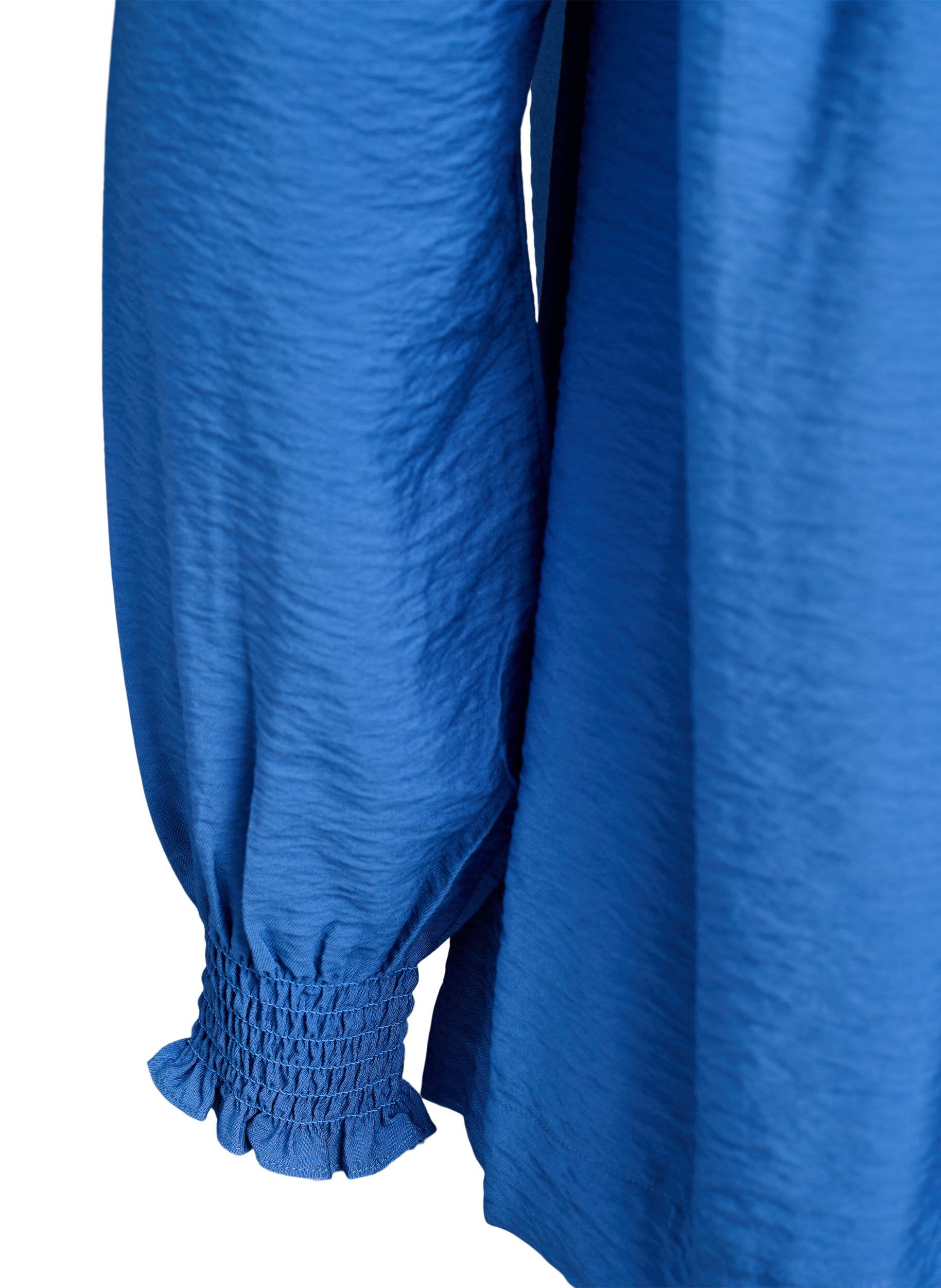 Zizzi Viscose blouse met smock en geplooide details, Blauw, Packshot image number 3