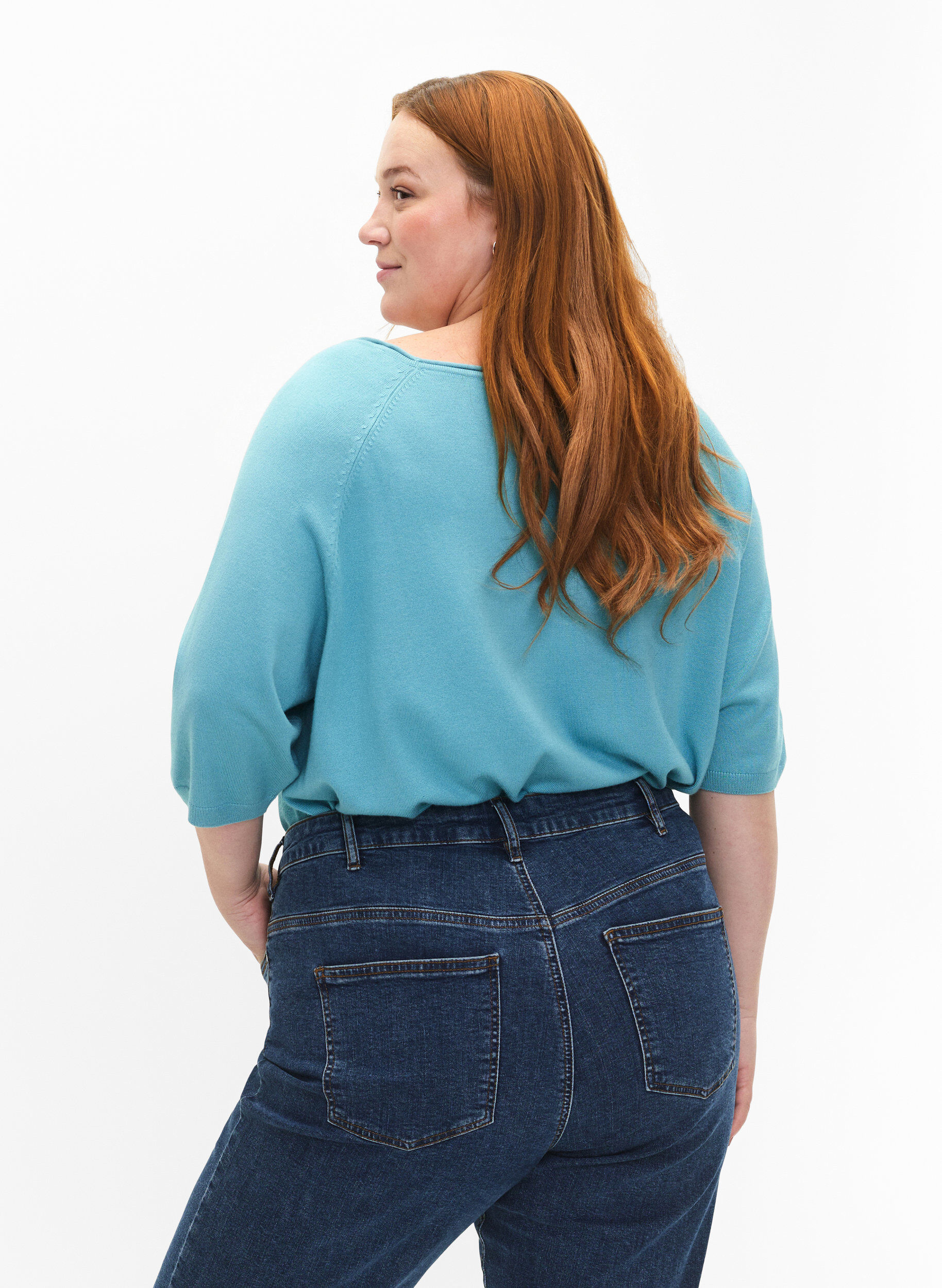 Zizzi Gebreide blouse van viscose met 3/4 mouwen, Reef Waters, Model image number 1