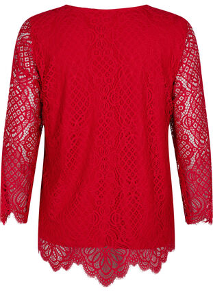 Kanten blouse met lange mouwen en v-hals, Tango Red, Packshot image number 1
