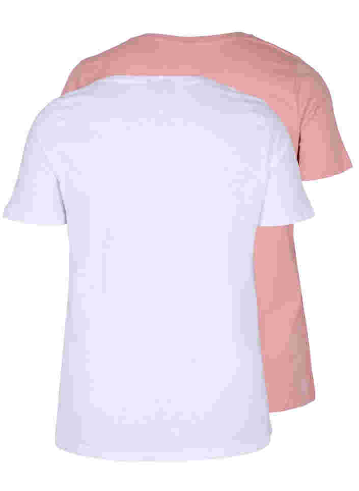 Set van 2 katoenen t-shirts met korte mouwen, Bright White/Blush, Packshot image number 1