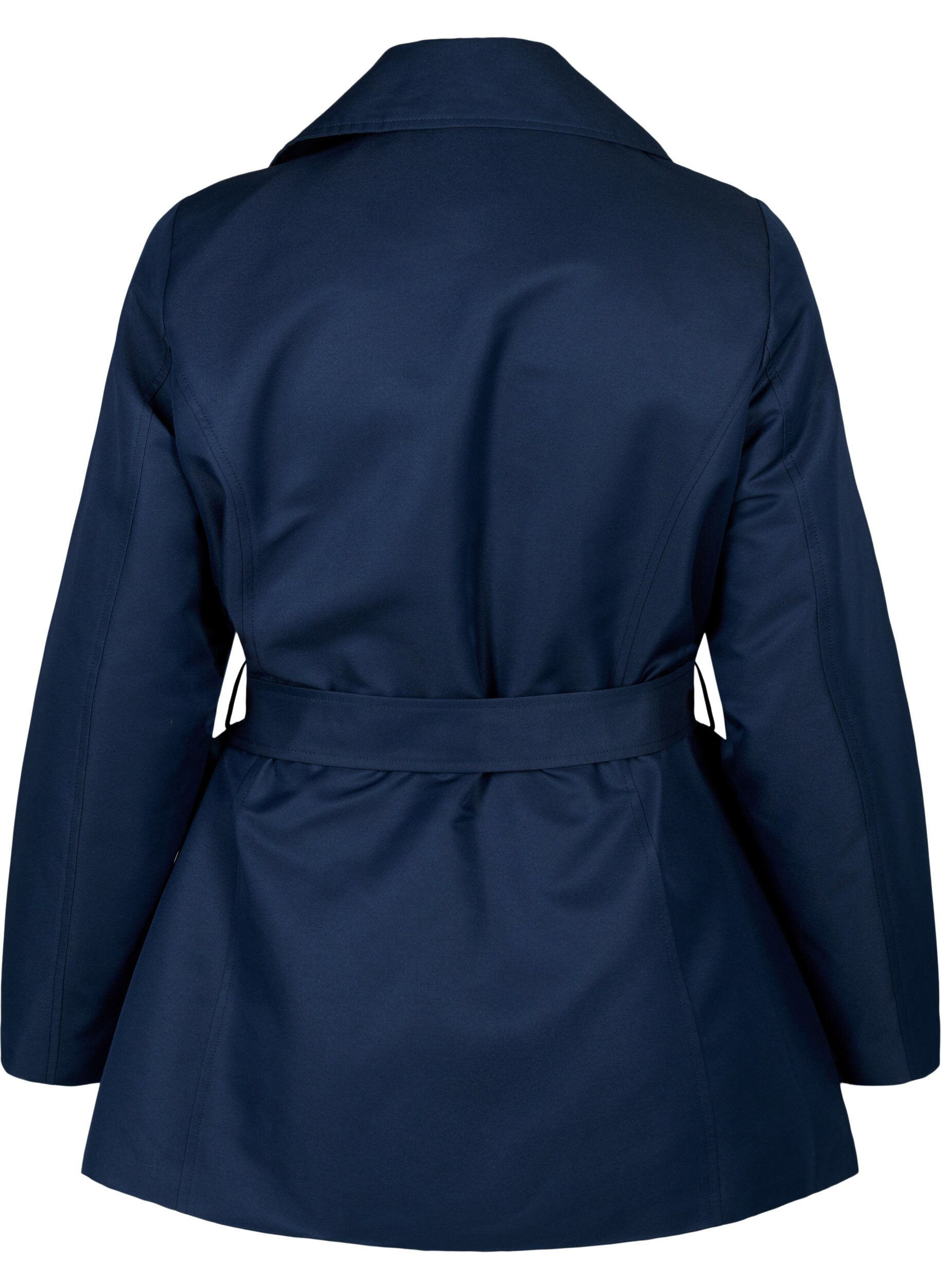 Zizzi Korte trenchcoat met riem, Blauw, Packshot image number 1