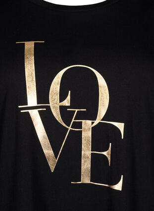 Katoenen T-shirt met goudkleurige tekst, Black w. Gold Love, Packshot image number 2