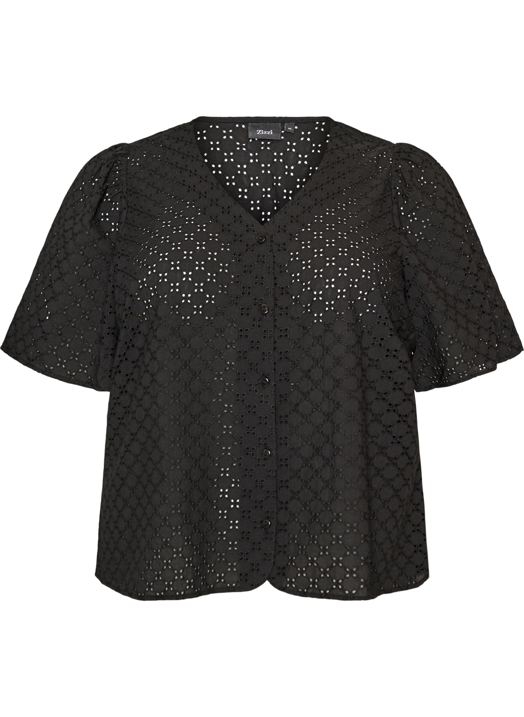 ZizziBlouse in broderie anglaise met knoopsluiting, Zwart, Packshot image number 0