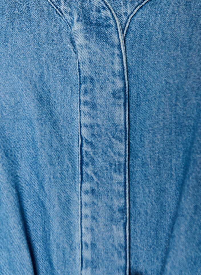 Denimjurk met V-hals en strikceintuur, Blauw, Packshot image number 2