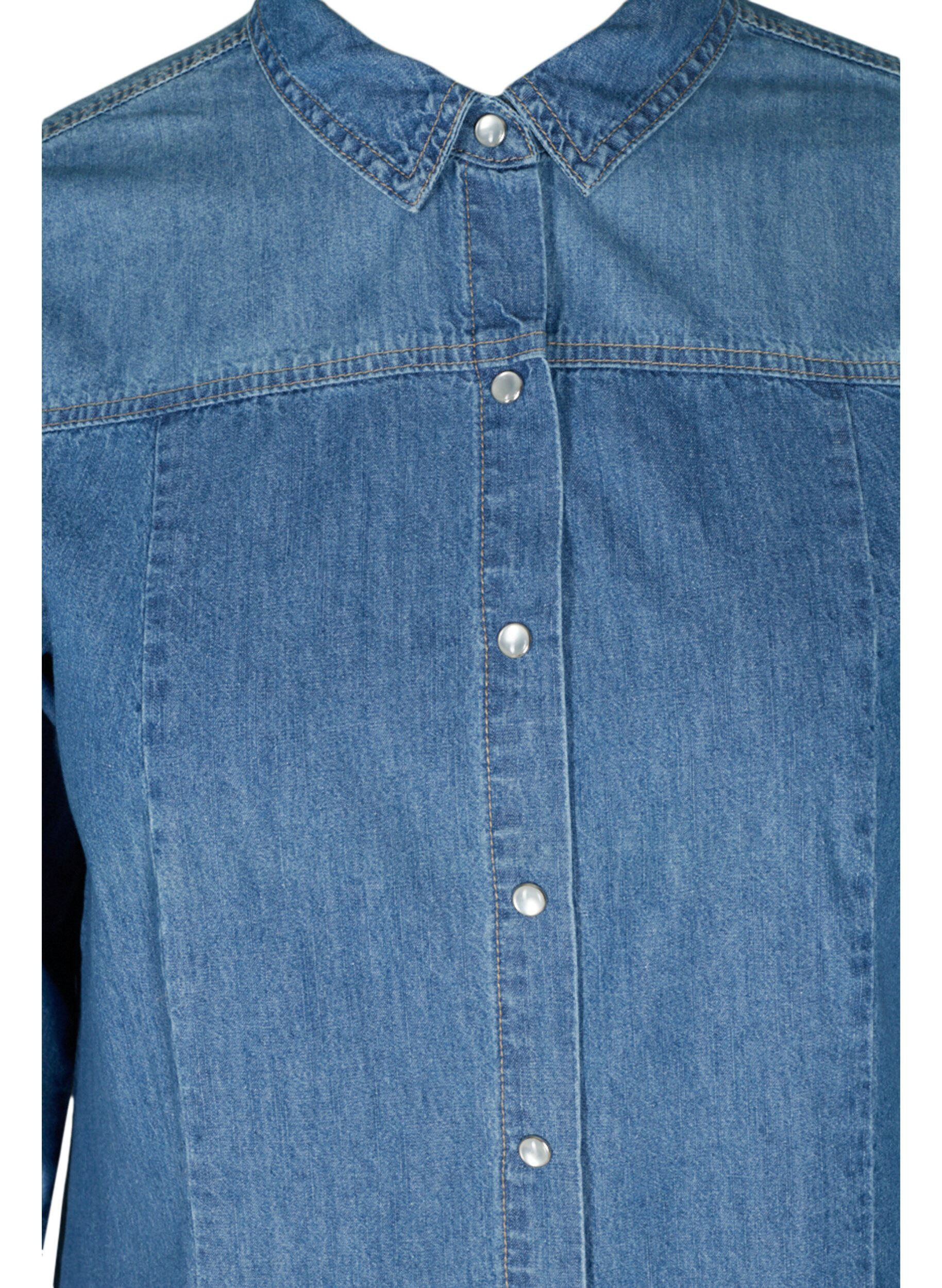 Zizzi Lange denim blouse in katoen, Blue denim, Packshot image number 2