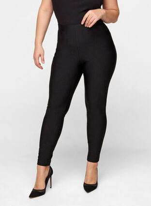 Glanzende legging met achterzakken en hoge taille, Black, Model image number 2