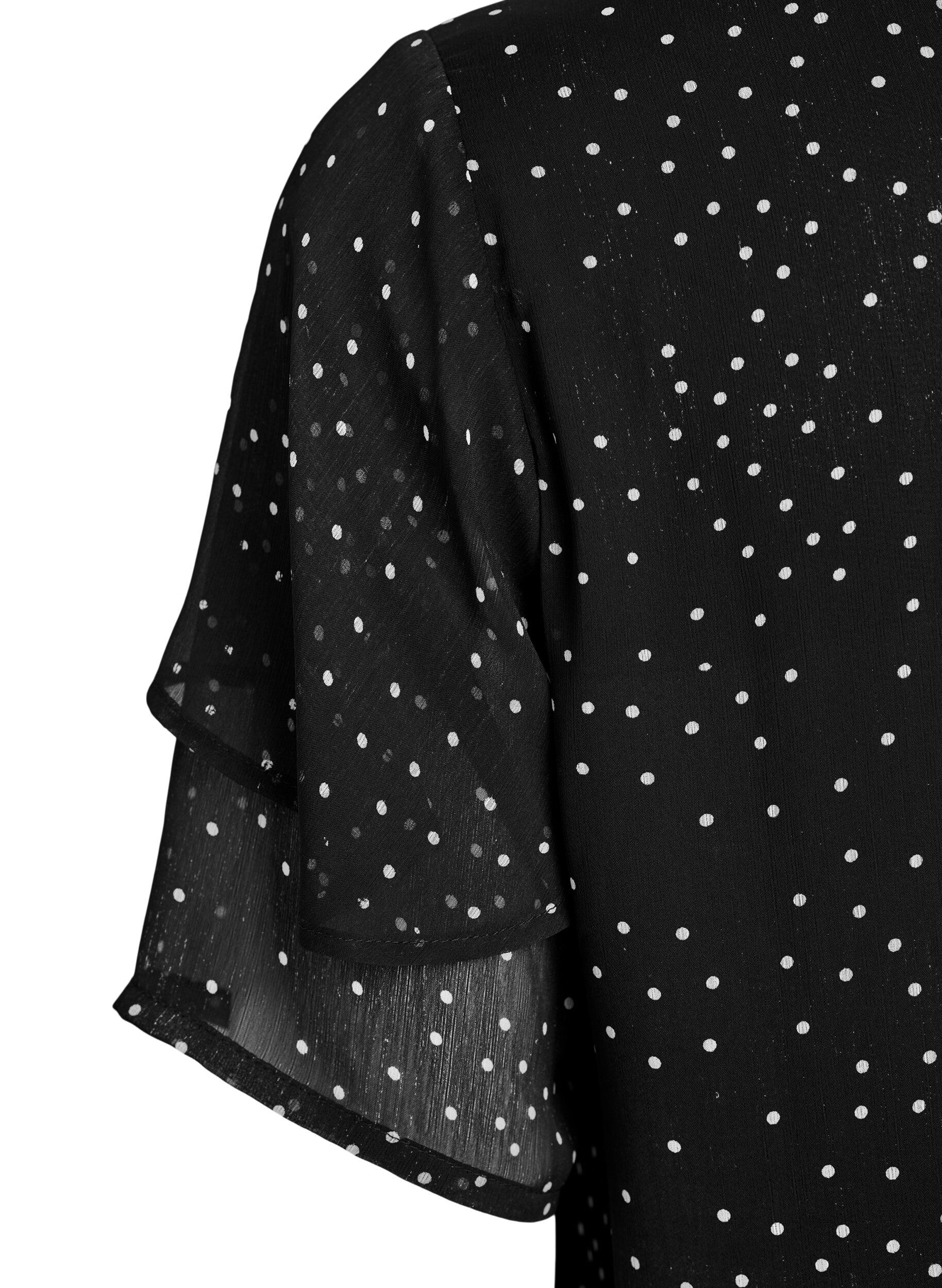 Zizzi Chiffon blouse met stippeltjes en mouwen met ruches, Zwart, Packshot image number 3