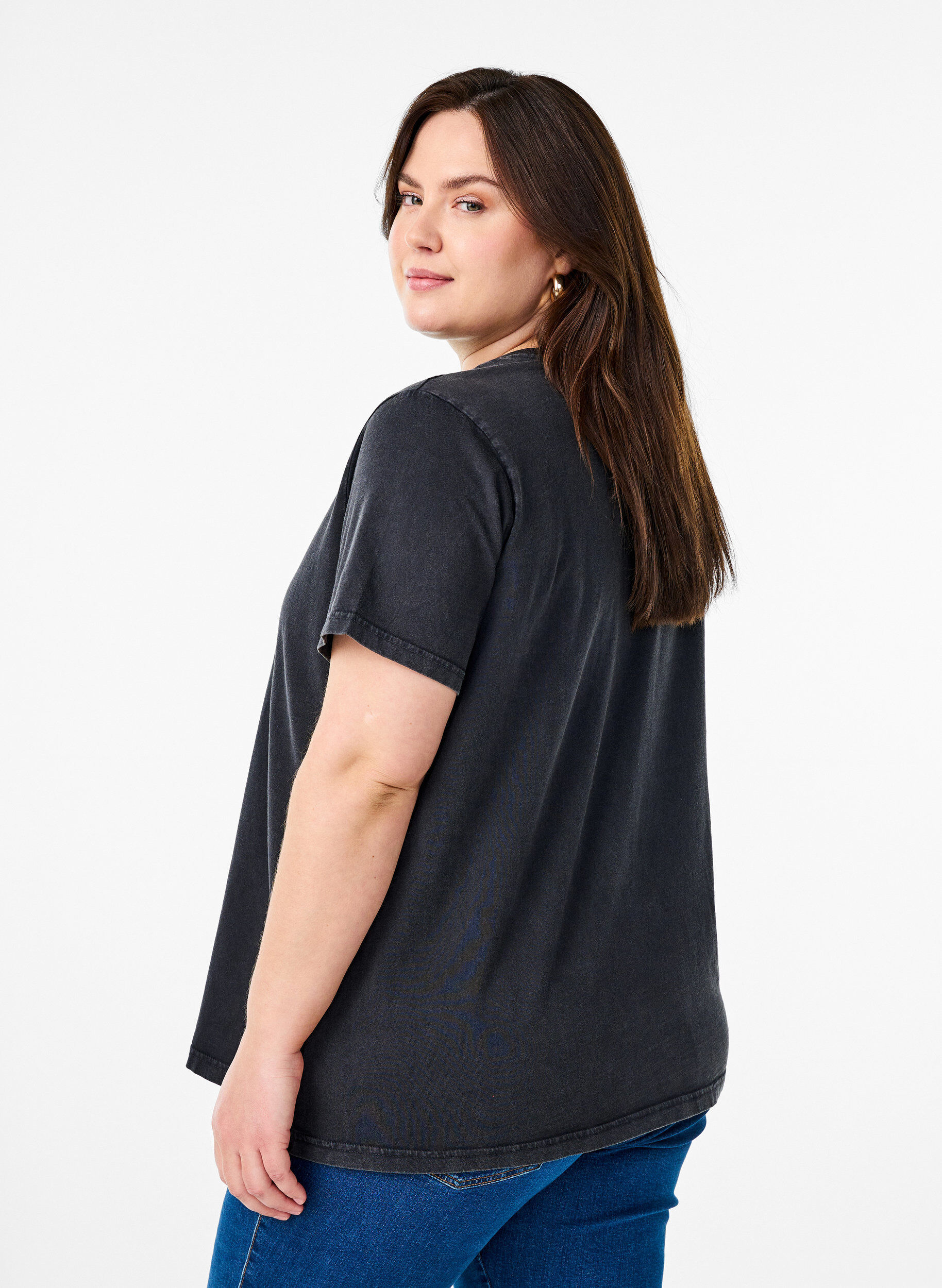 Zizzi T-shirt in biologisch katoen met een coole print, Grijs, Model image number 2