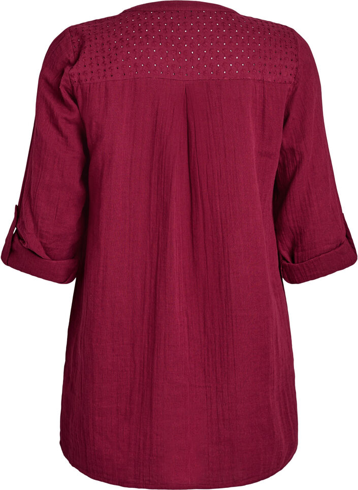 Katoenen mousseline tuniek met broderie anglaise, Donker Bordeaux, Packshot image number 1