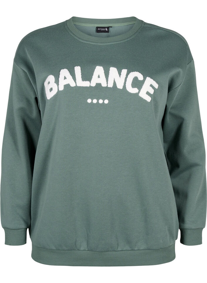 Sweatshirt met badstof tekst, Groen, Packshot image number 0