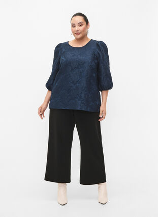 Jacquard blouse met 3/4 mouwen, Titan, Model image number 2