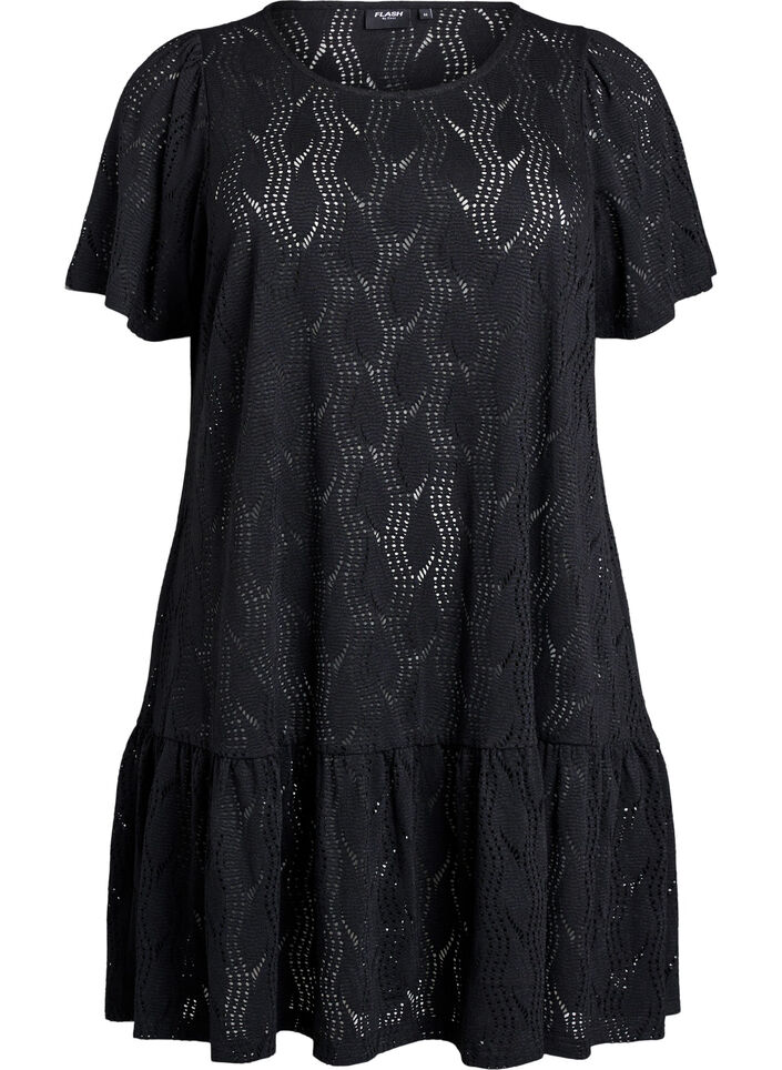 FLASH - Korte jersey jurk met oogjespatroon, Zwart, Packshot image number 0